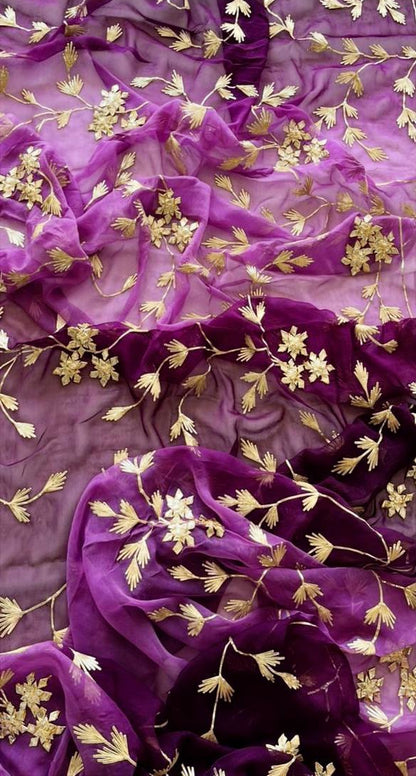Gulnaar Gold Chiffon Saree
