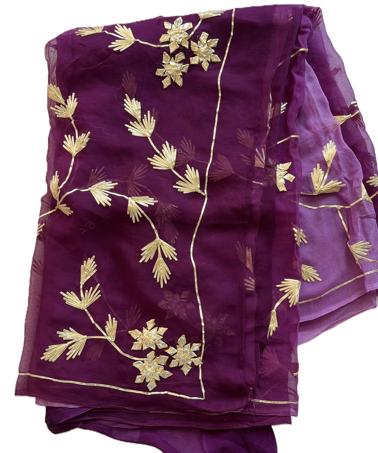 Gulnaar Gold Chiffon Saree