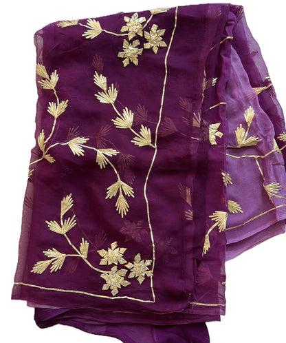 Gulnaar Gold Chiffon Saree