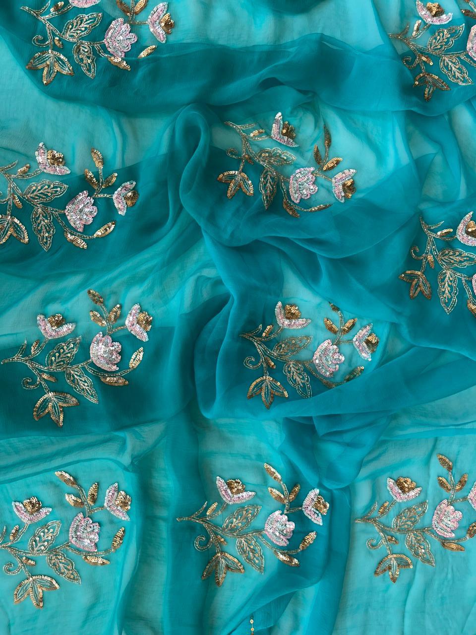 Sheesh Mahal Aqua Saree