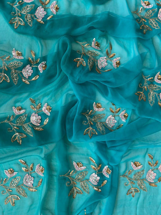 Sheesh Mahal Aqua Saree