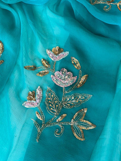 Sheesh Mahal Aqua Saree