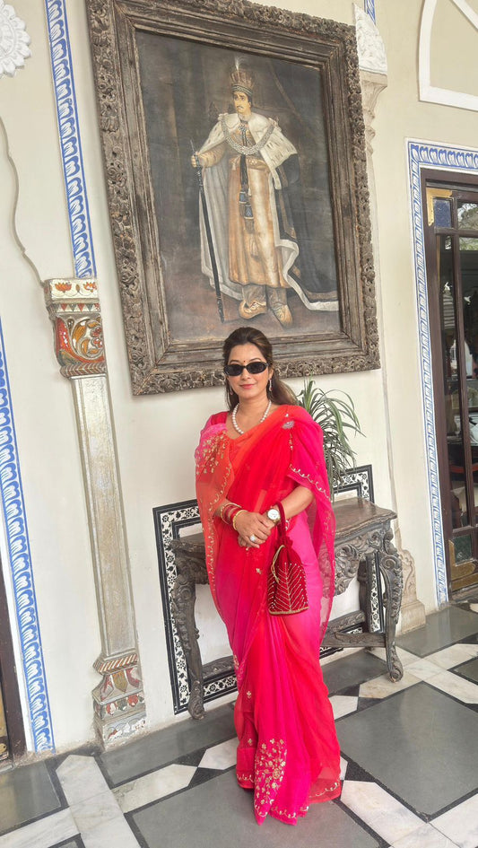 Riwaayat Rangrez Chiffon Saree Worn By Mrs Smriti Shah (Nepal)