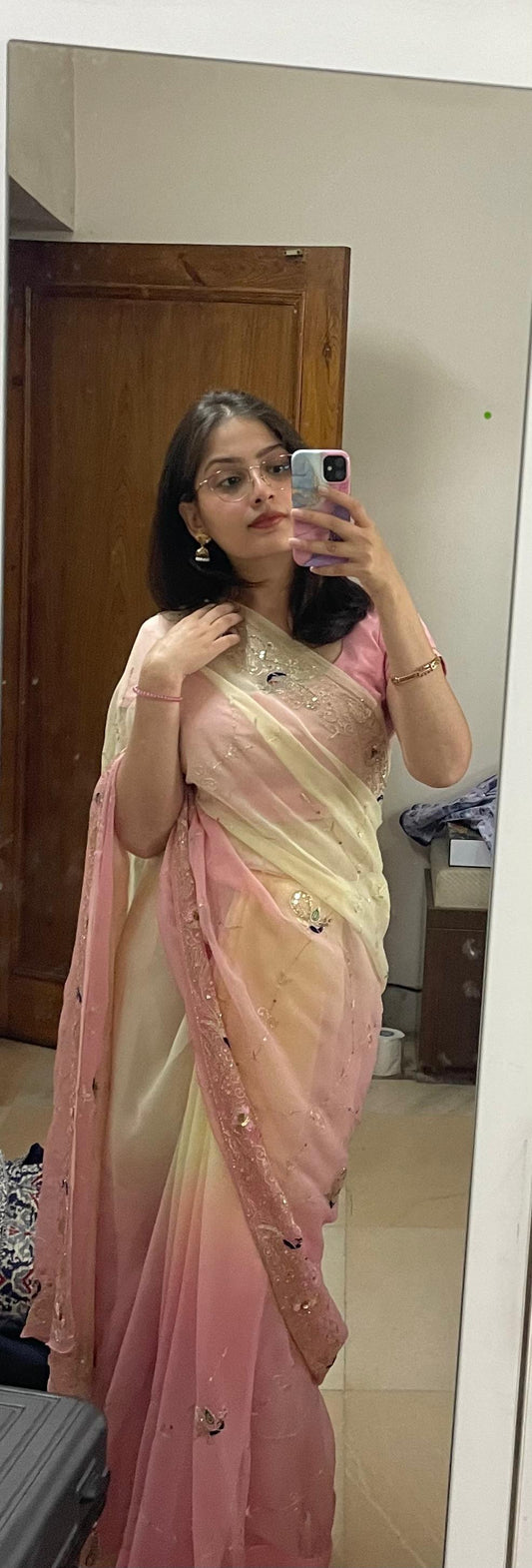 Gulab Leher Rajsi Saree Worn by Dr Dhwani Jain (Dehradun)