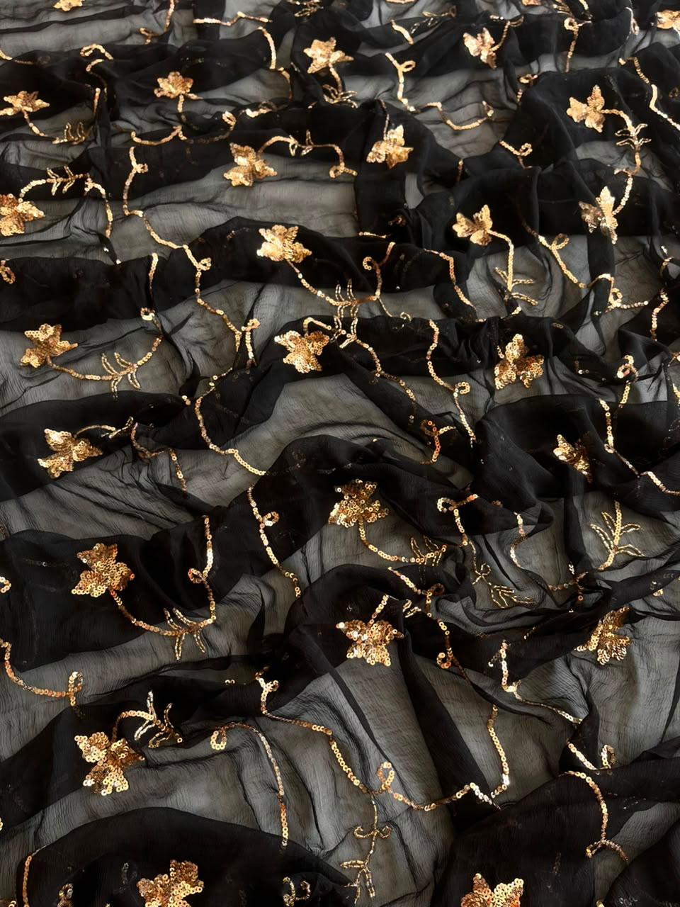 Noir Gulab – Black Pure Chiffon Saree