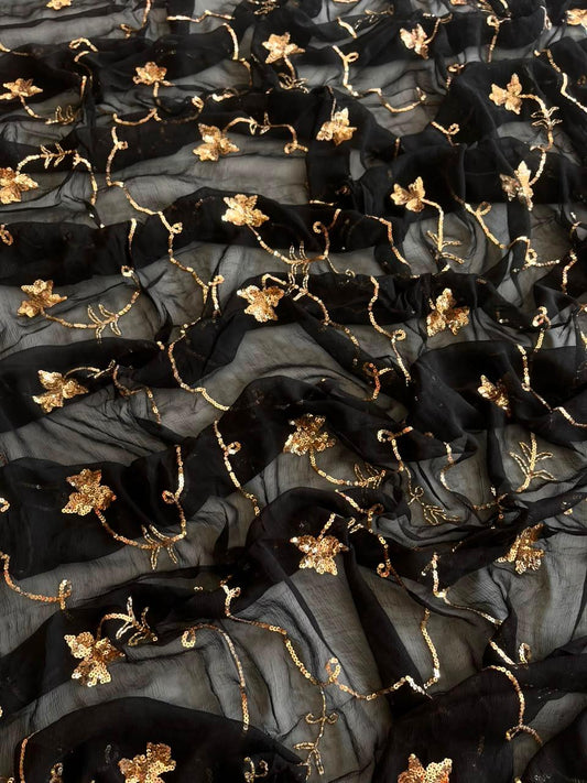 Noir Gulab – Black Pure Chiffon Saree