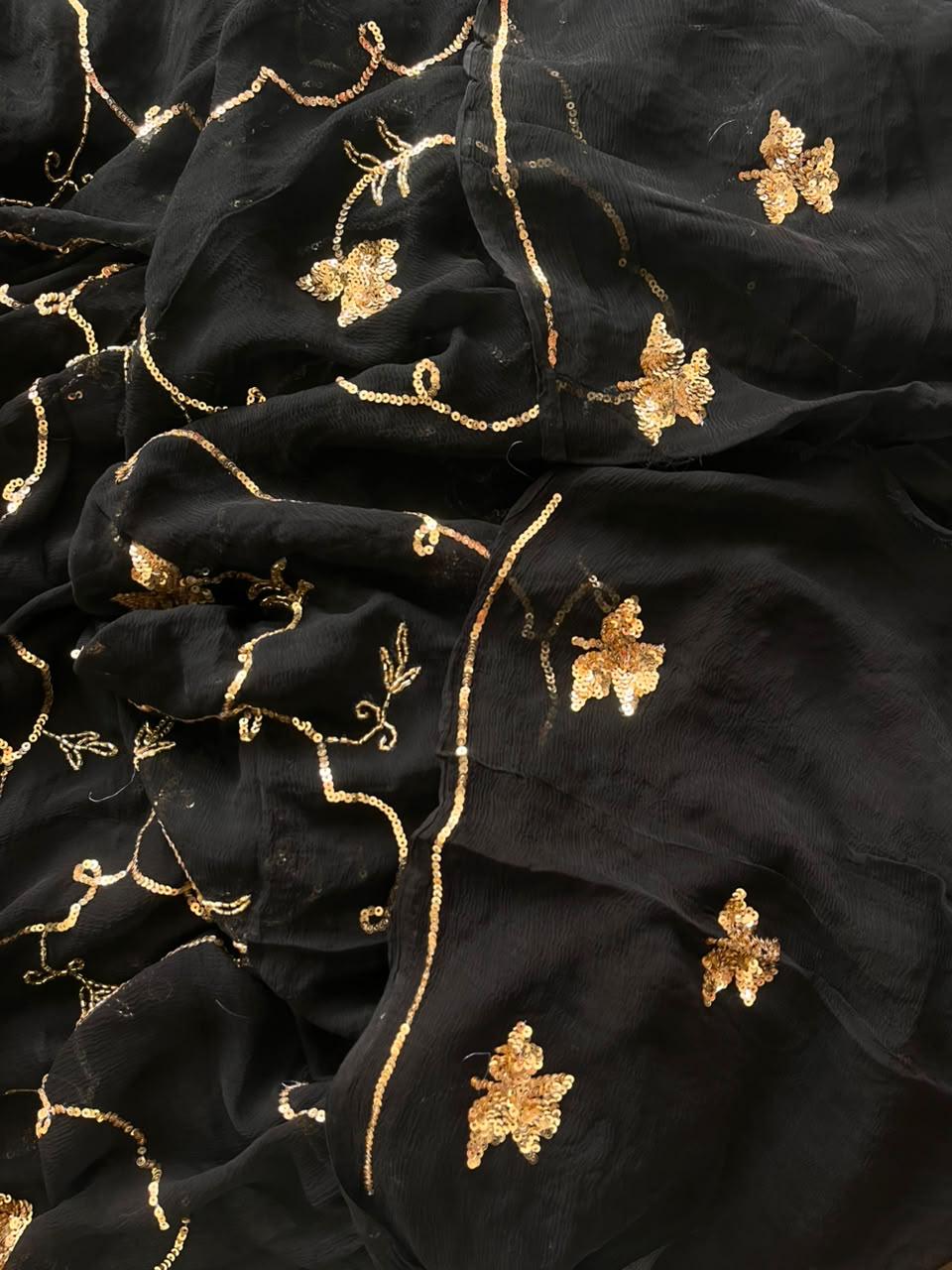 Noir Gulab – Black Pure Chiffon Saree