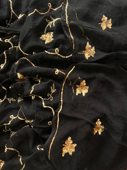 Noir Gulab – Black Pure Chiffon Saree