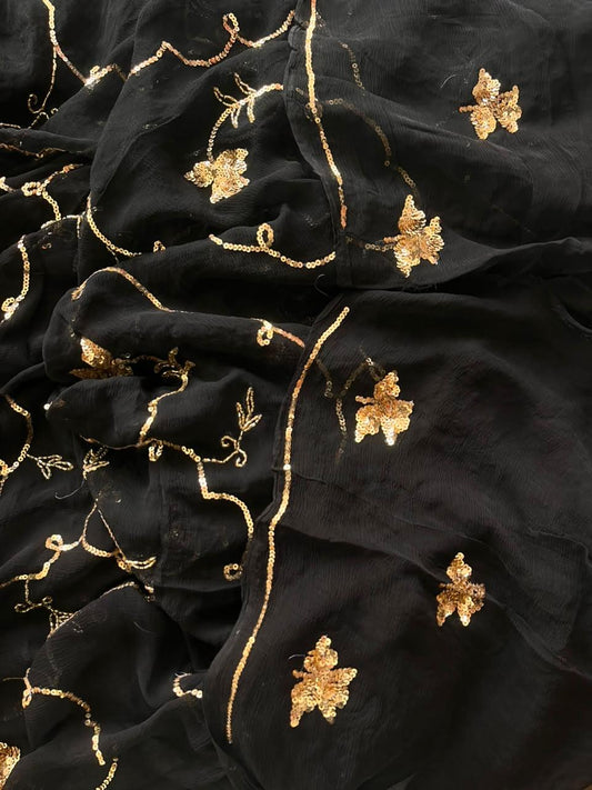 Noir Gulab – Black Pure Chiffon Saree
