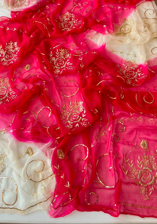 Gulnaar – Pink & Ivory Ombre Pure Chiffon Saree