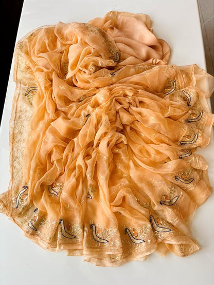 Padmini| Pure Chiffon Hand Embroidered Saree